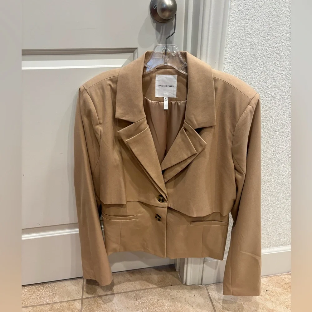 NEW Avec Les Filles Cinched Tan Blazer Size XL - Picture 6 of 9